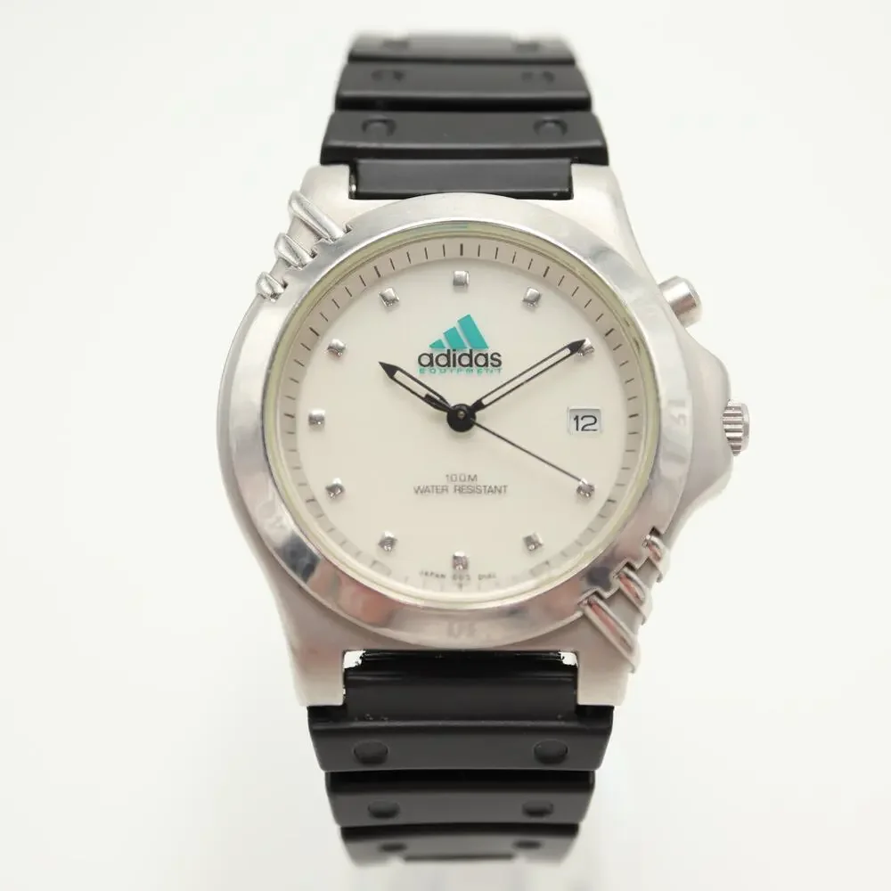 Vintage Adidas Mens 40mm Backlight Date Watch Black Resin Strap w New Battery